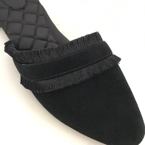 BIRDIES The Ani Black Fringe Suede Slippers Slip On Slide Mule Women’s Size 9.5 - Picture 2 of 16
